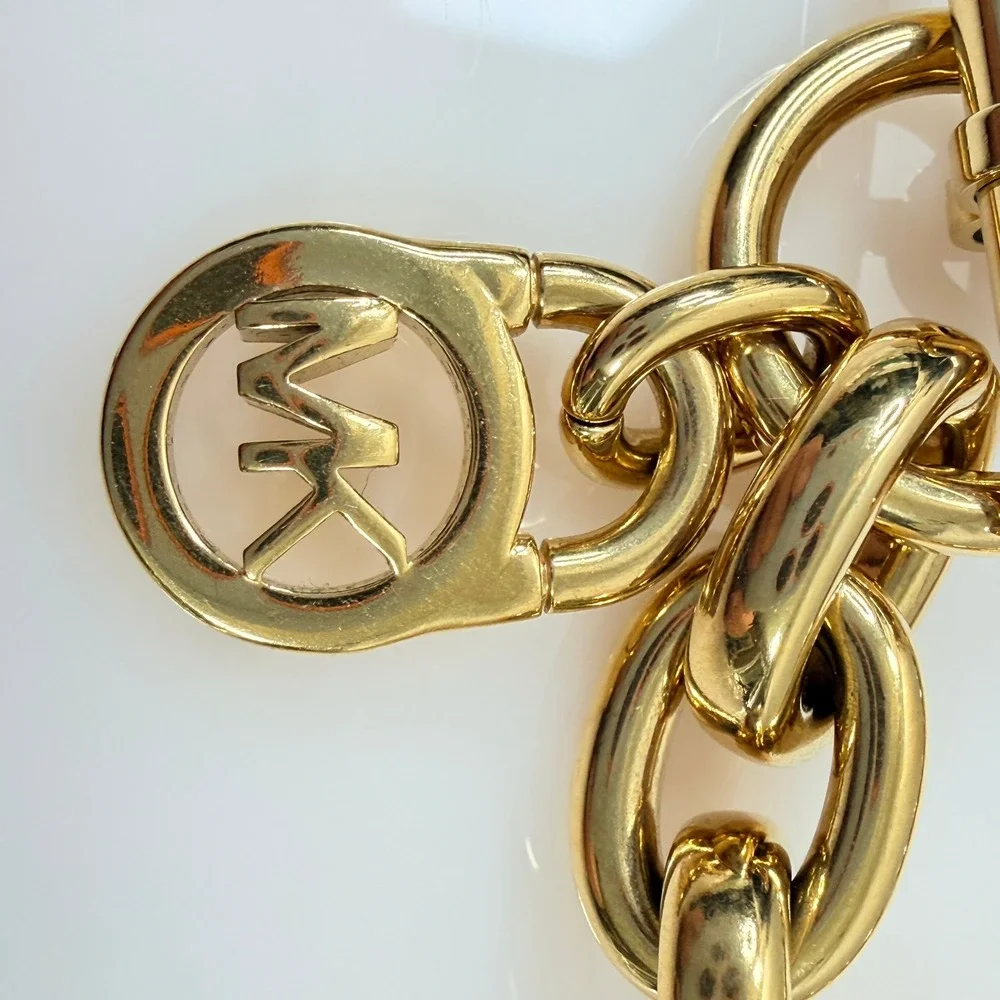Michael Kors Gold Tone Chunky Chain Bracelet MK Logo Toggle Clasp 6.5